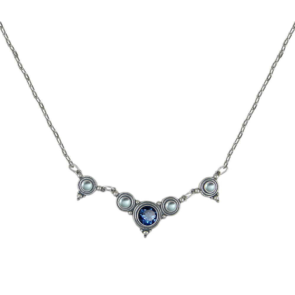 Sterling Silver Gemstone Necklace With Siberian Blue Quartz And Blue Topaz